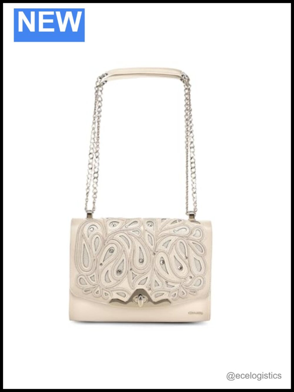 Genuine Bovine Leather Shoulder Bag Crossbody Crystals Embroidered Clutch